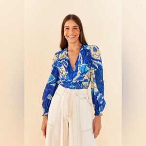 NWT FARM Rio Tropical Groove Blue Blouse